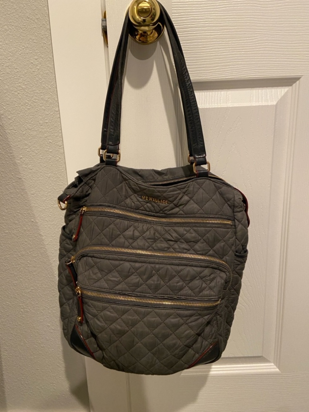 MZ Wallace Quilted Gray Shoulder Bag with Gold Hardware